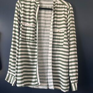 Zara Olive and Cream Striped Top